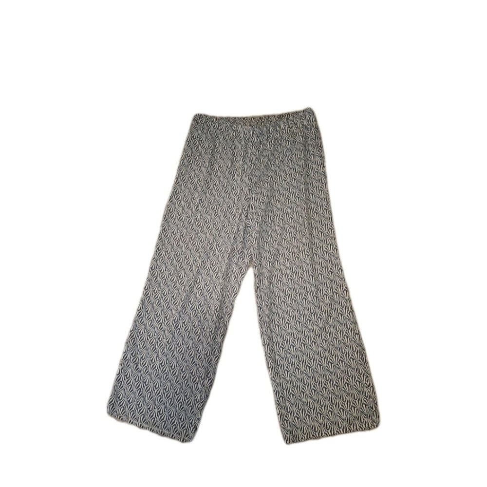 H&M Blue & Off White Flowy Wide Leg Pants Sz L